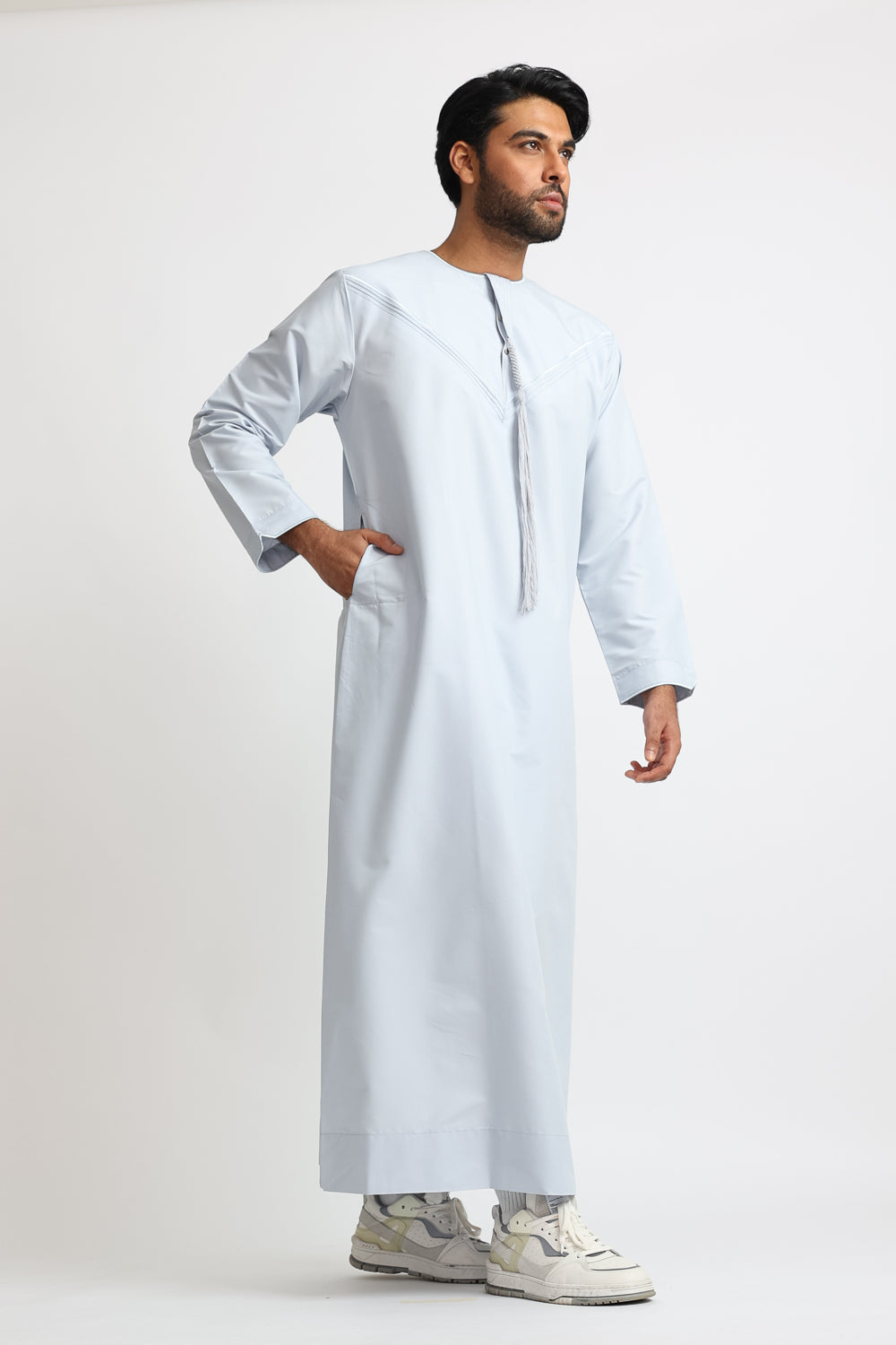 J101 Pale Blue Pleated Emirati Thobe