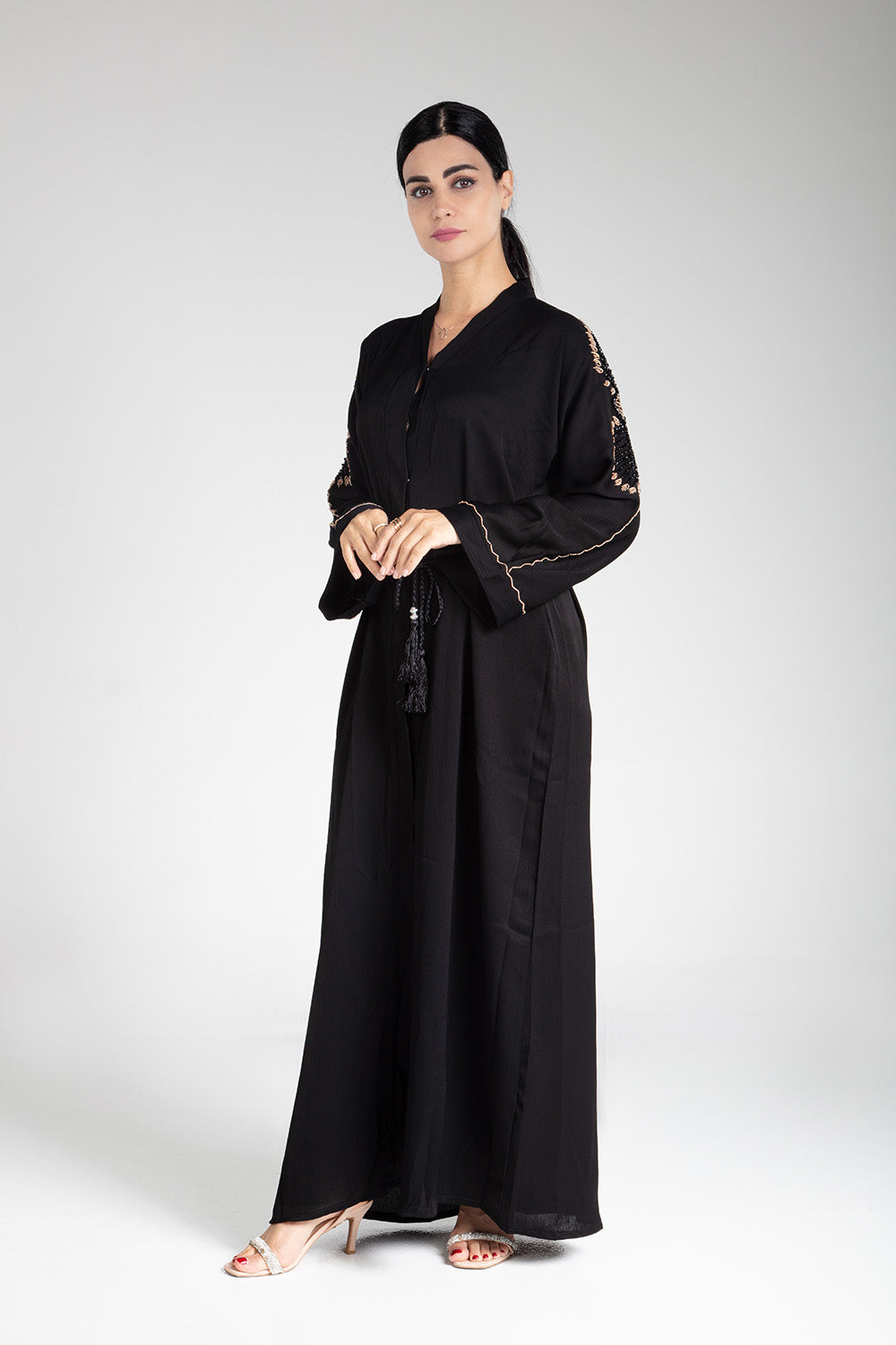 Black Open Abaya with Bead