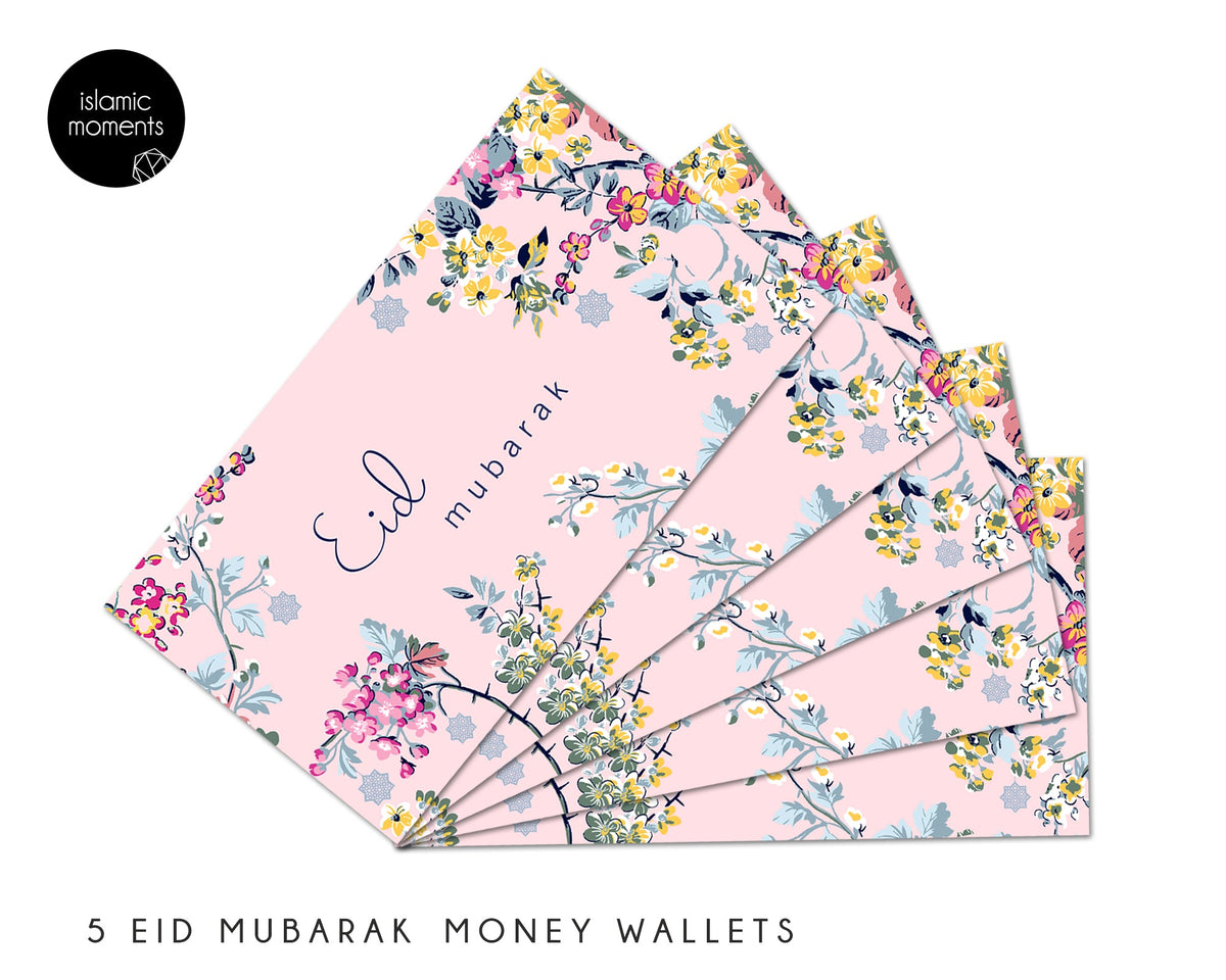 Pink Floral Eid Mubarak Money Wallets