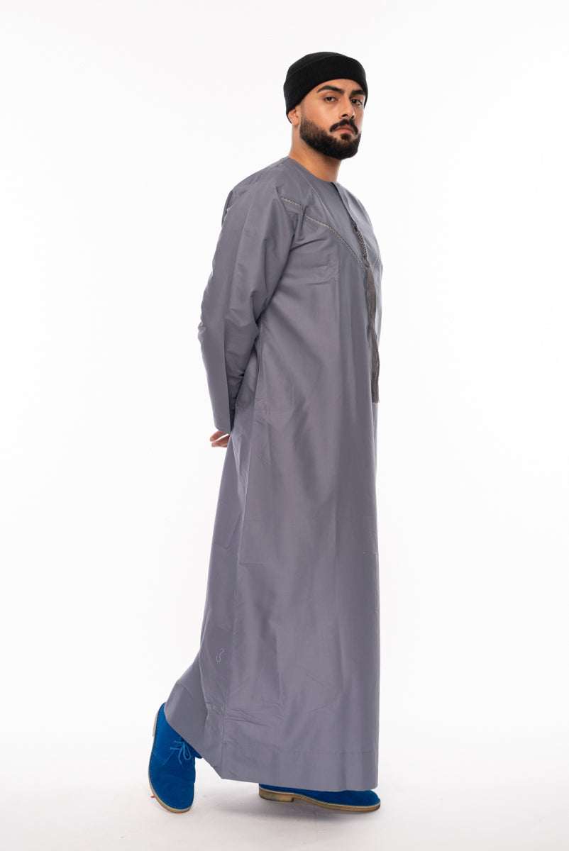 Grey Emirati Style Thobe - jubbas.com