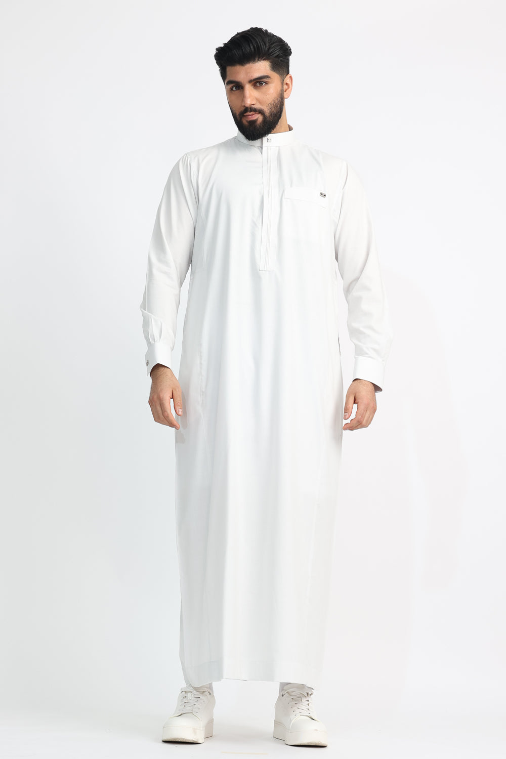 J119 White Smoke Collar Thobe