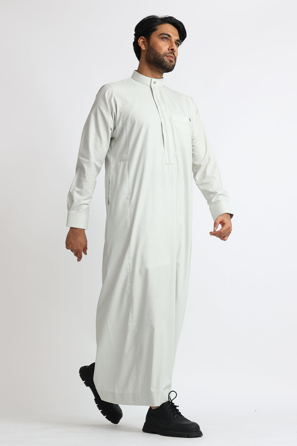 J119  Mystic Grey Collar Thobe