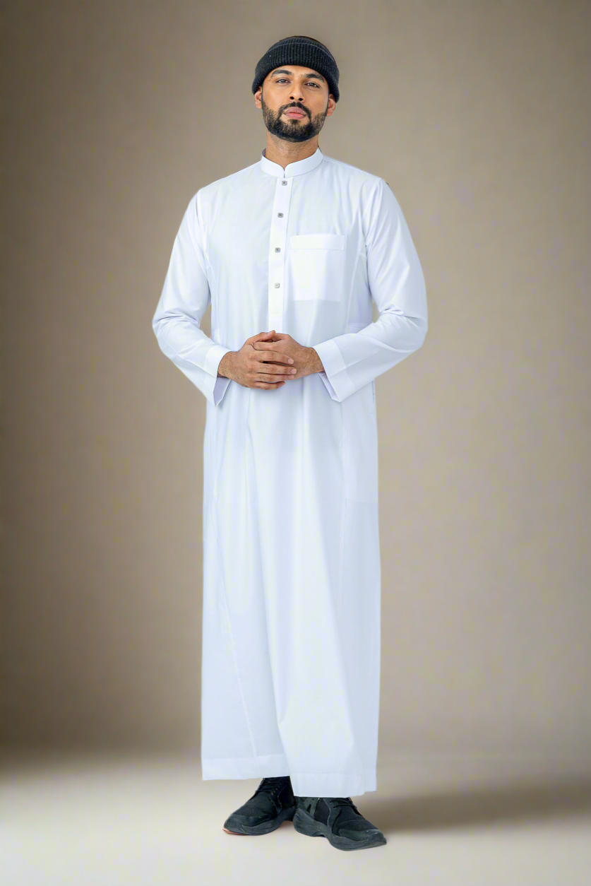 White Basic Collar Stud Thobe