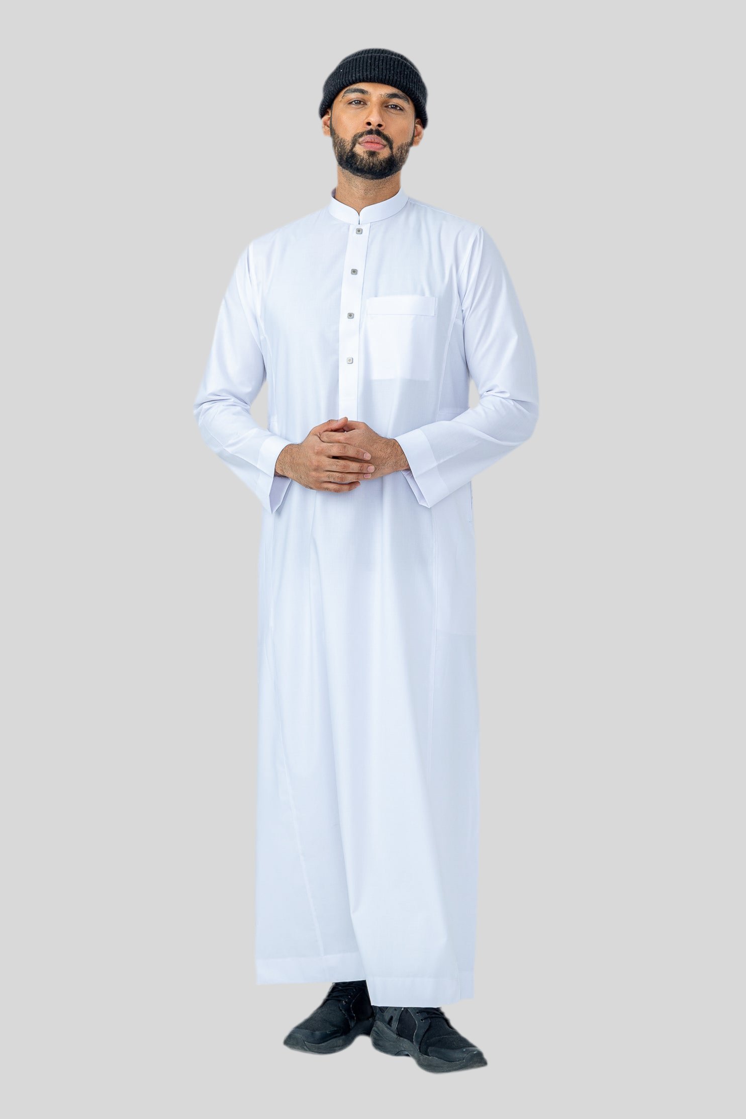 White Basic Collar Stud Thobe