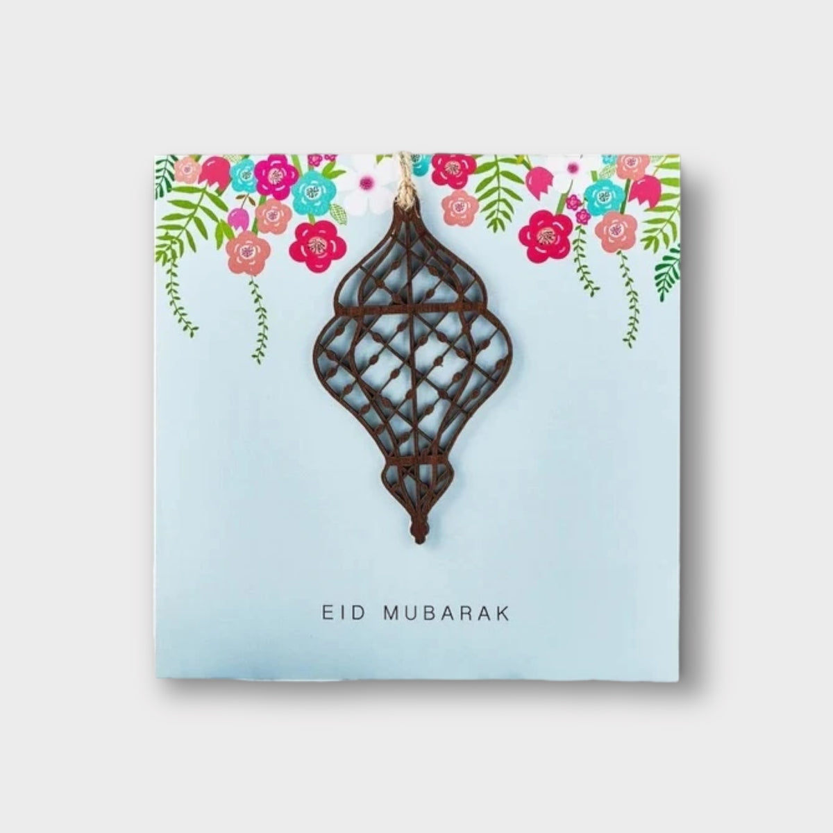 Wooden Lantern Eid Mubarak Card - Blue