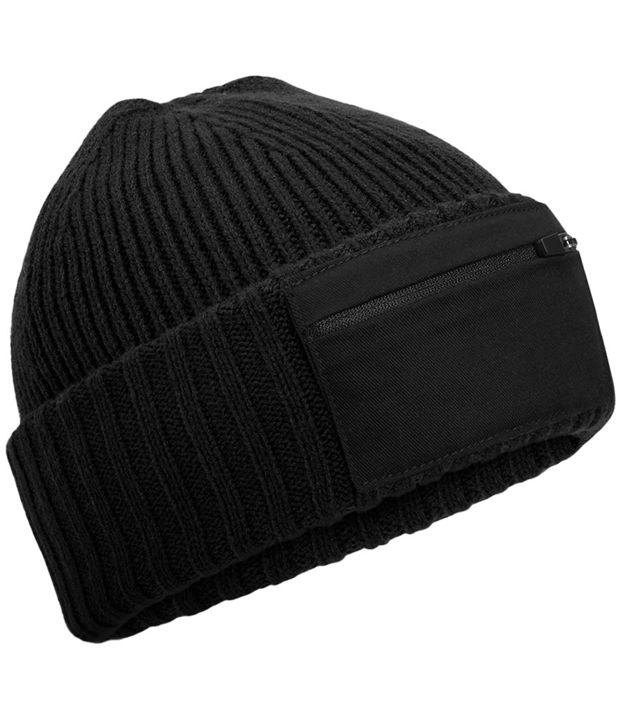 Black Zip Patch Beanie