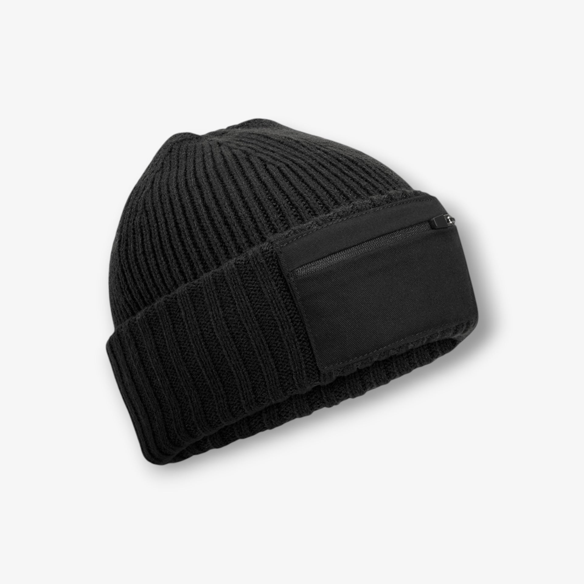 Black Zip Patch Beanie