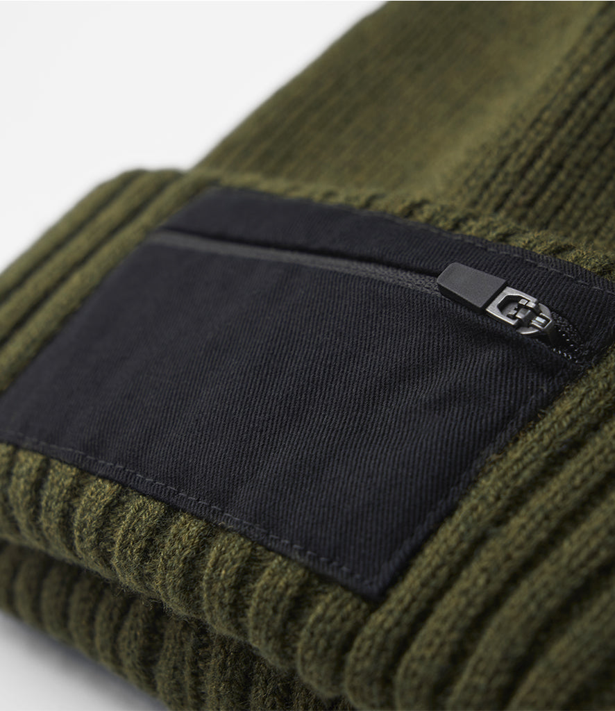 Military Green Zip Patch Beanie