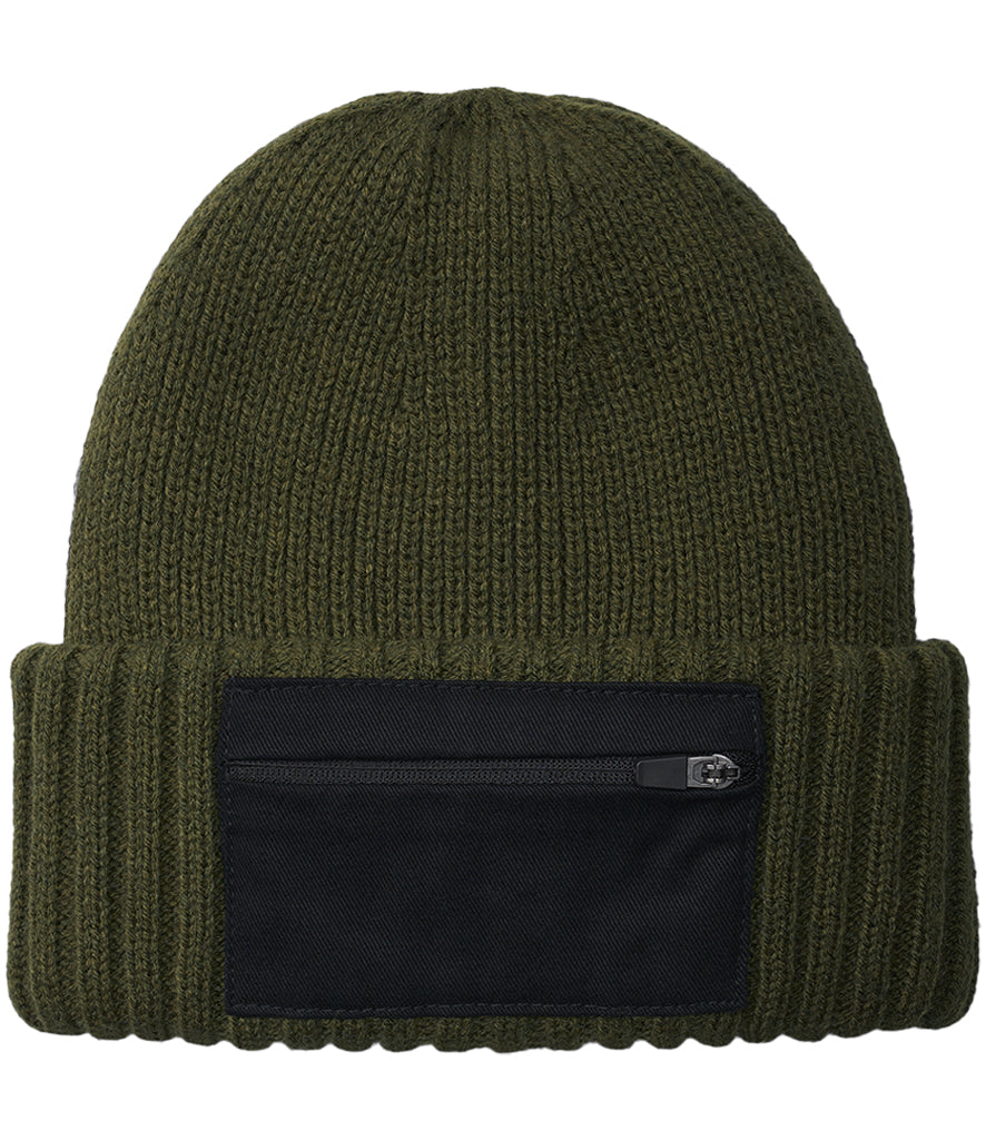 Military Green Zip Patch Beanie