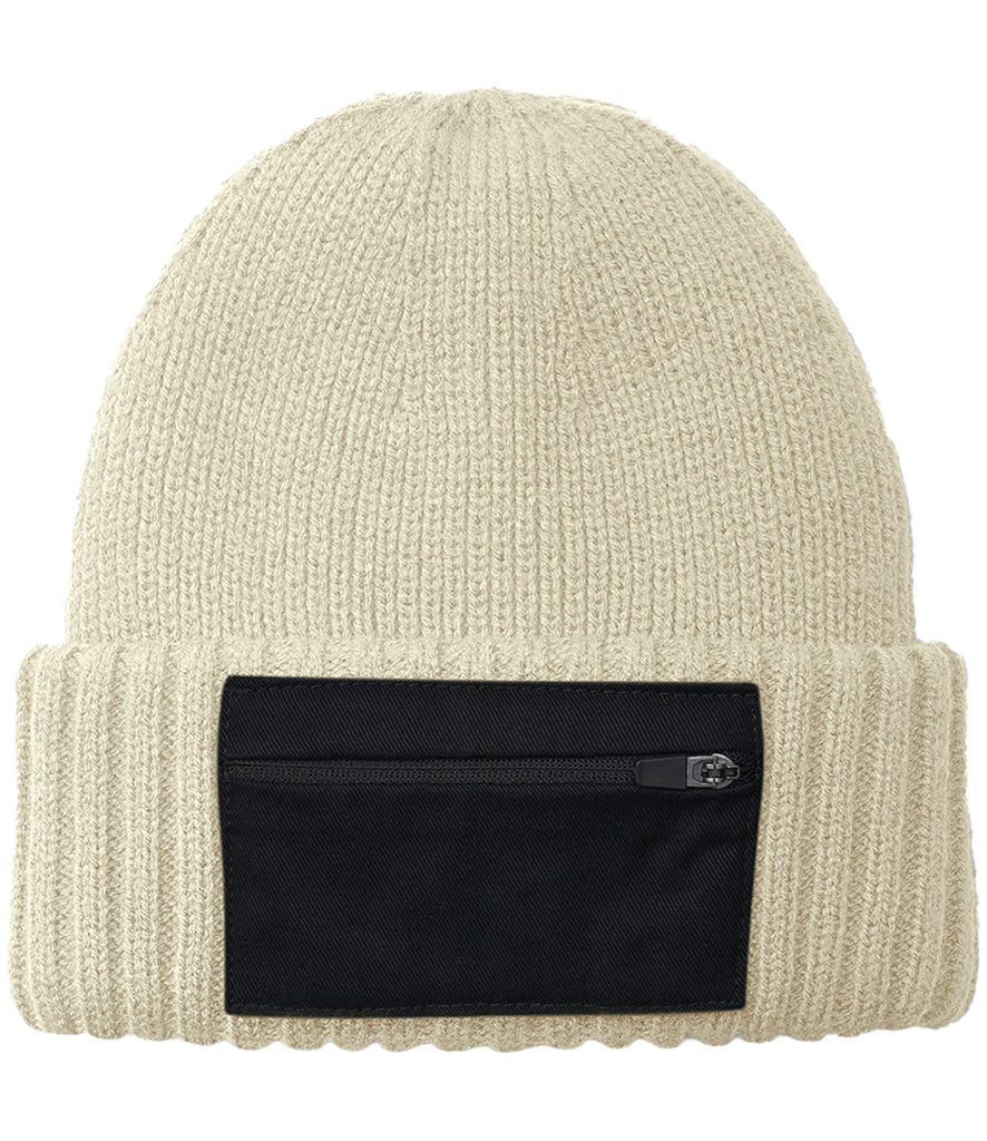 Sand Black Zip Patch Beanie