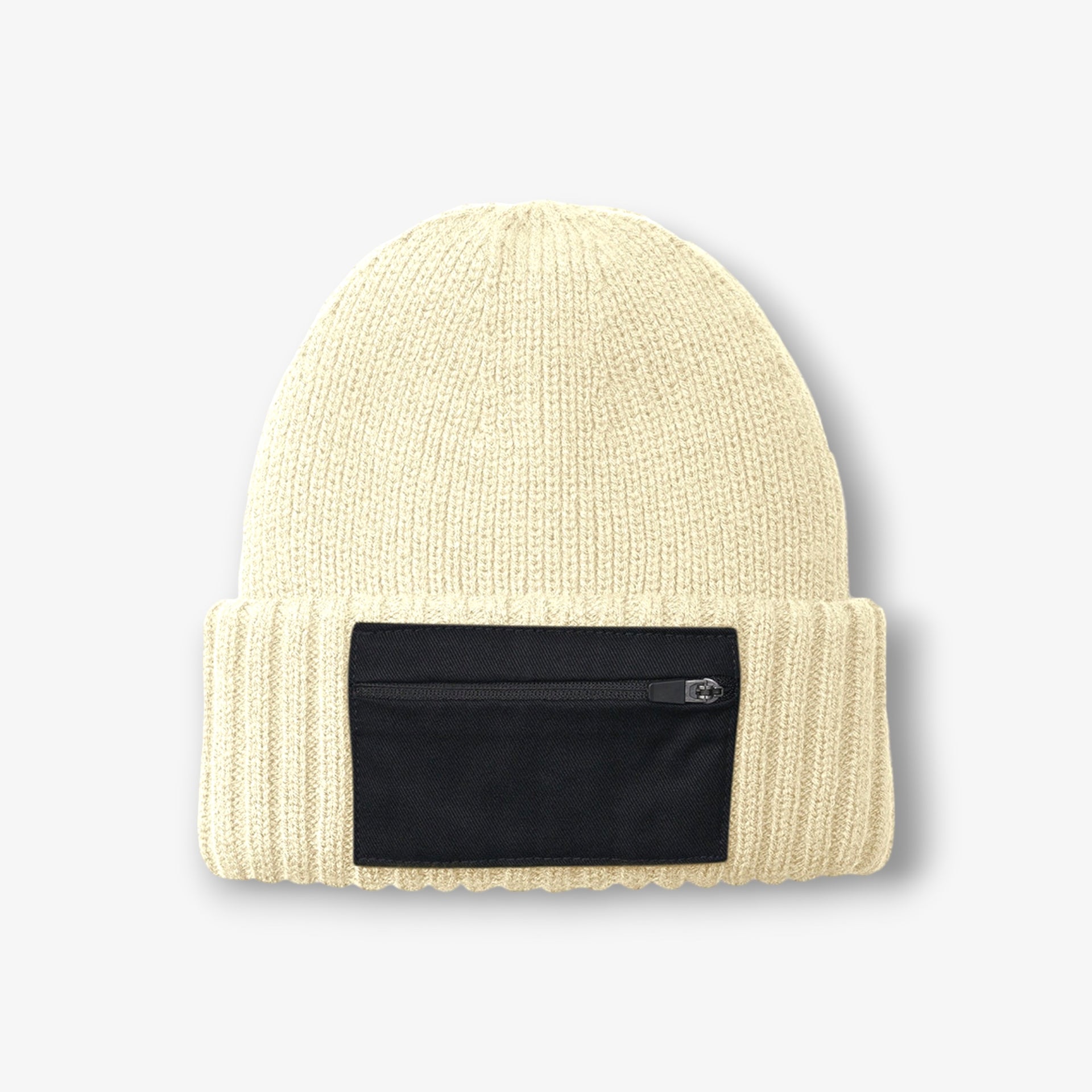Sand Black Zip Patch Beanie