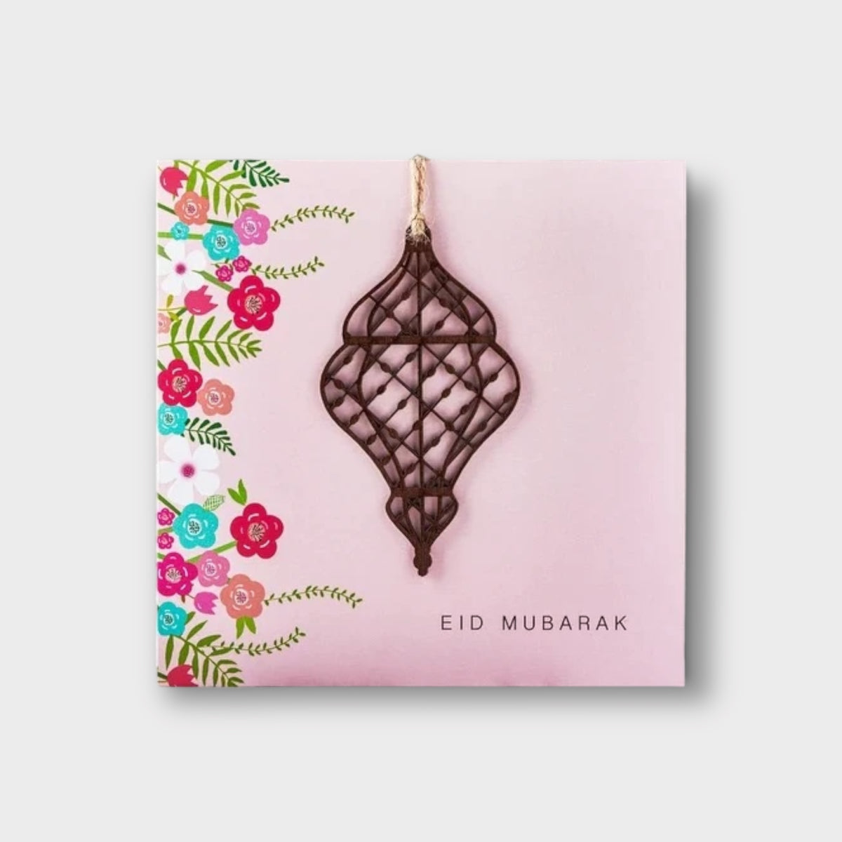 Wooden Lantern Eid Mubarak Card - Pink