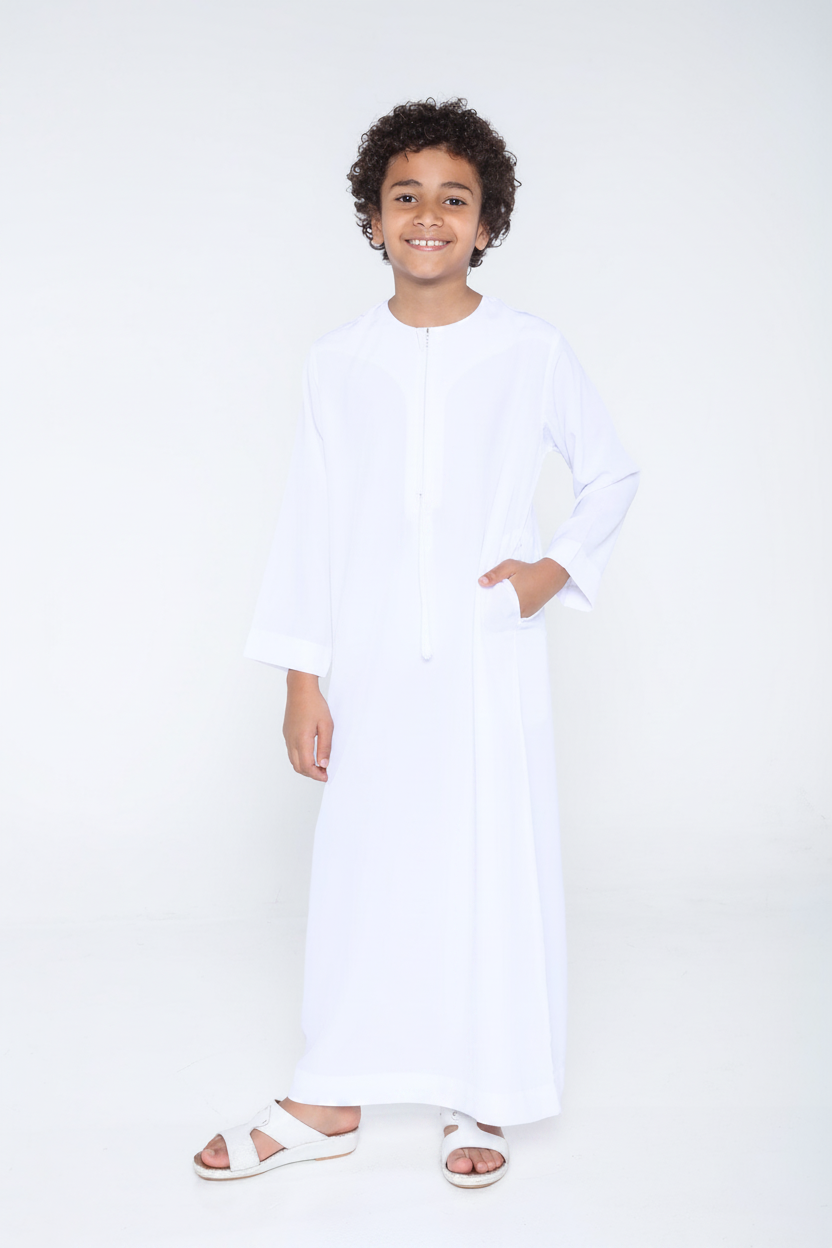 White Zip Arab Omani Kids Jubba