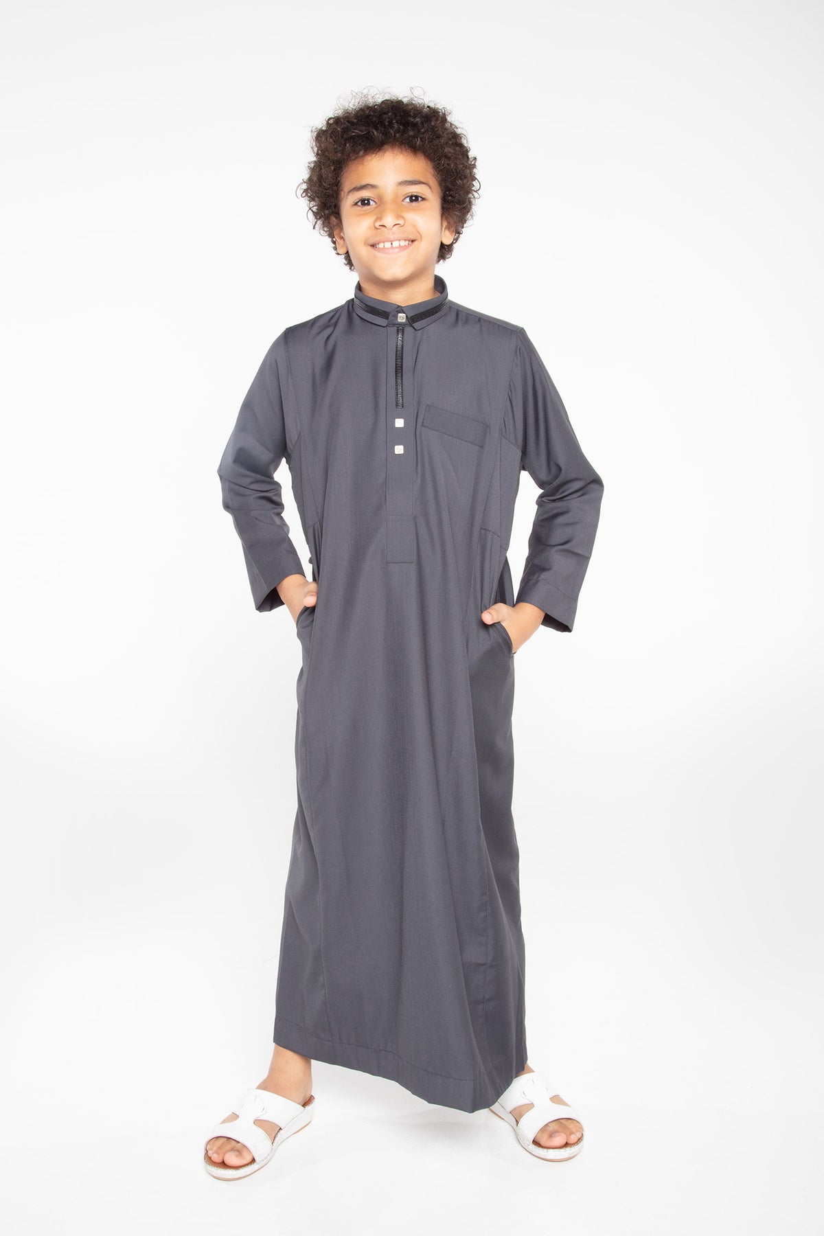 Charcoal Grey Collar Kids Thobe