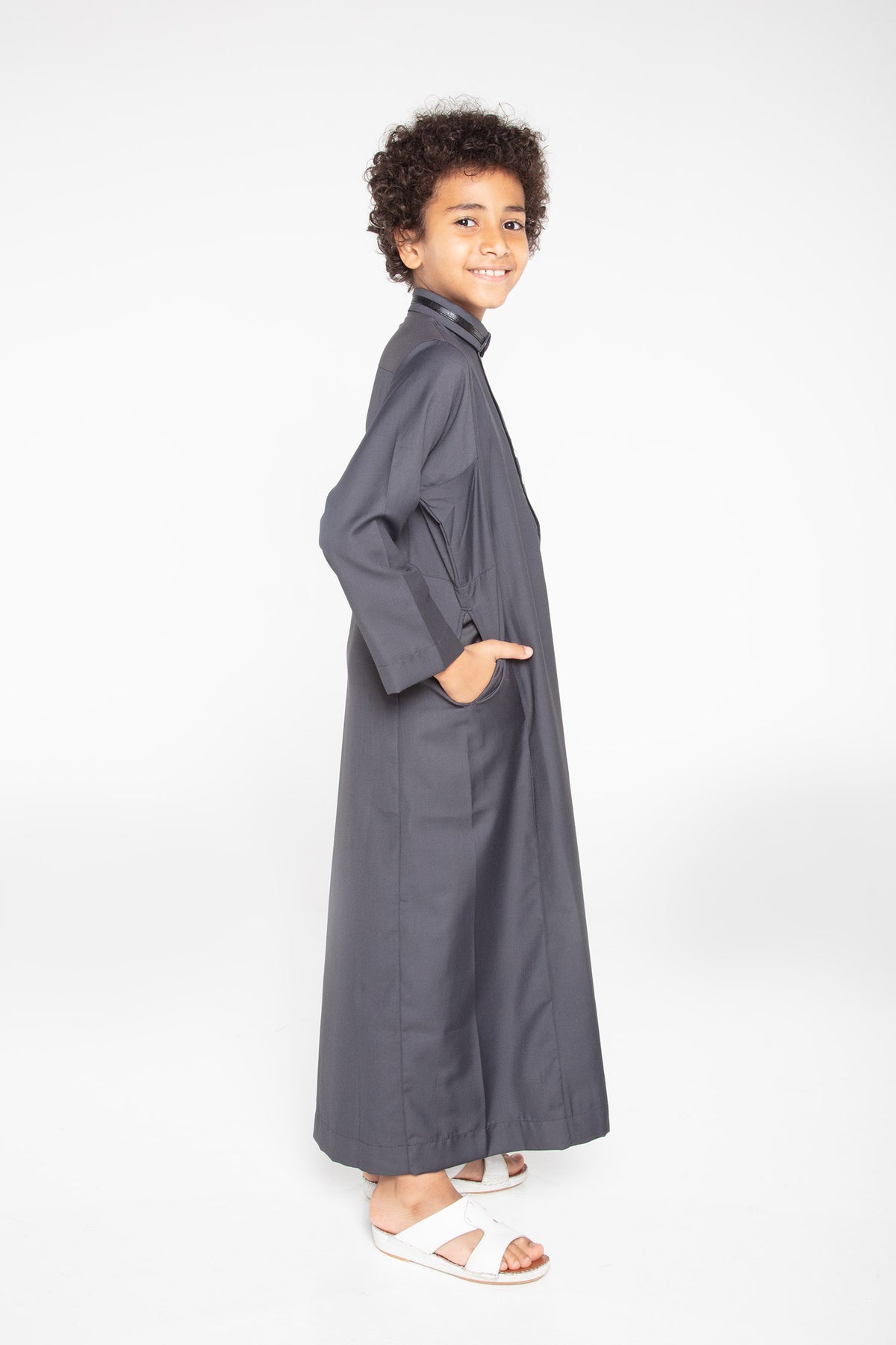 Charcoal Grey Collar Kids Thobe
