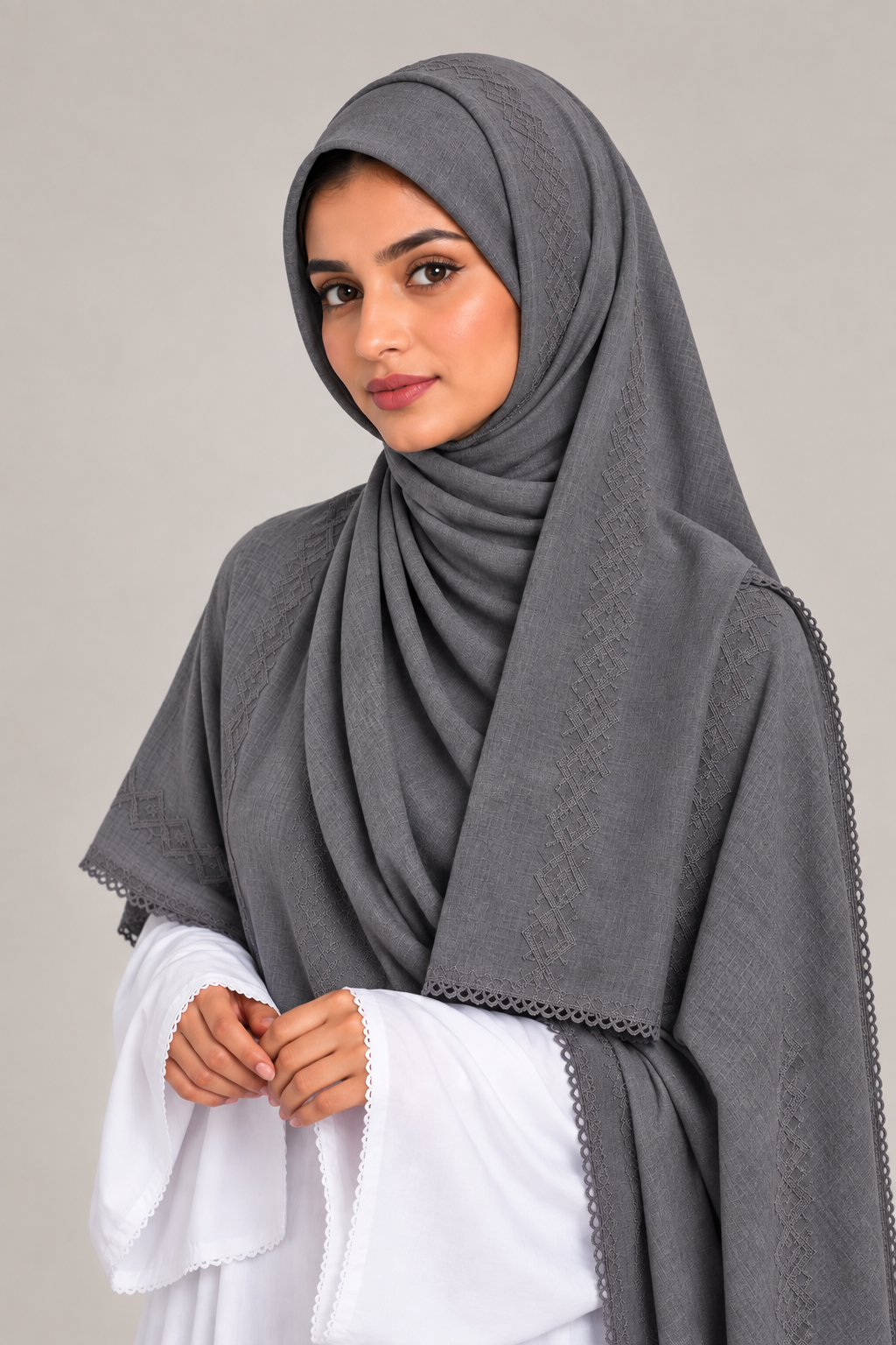 Embroidery Scarf | Charcoal Grey
