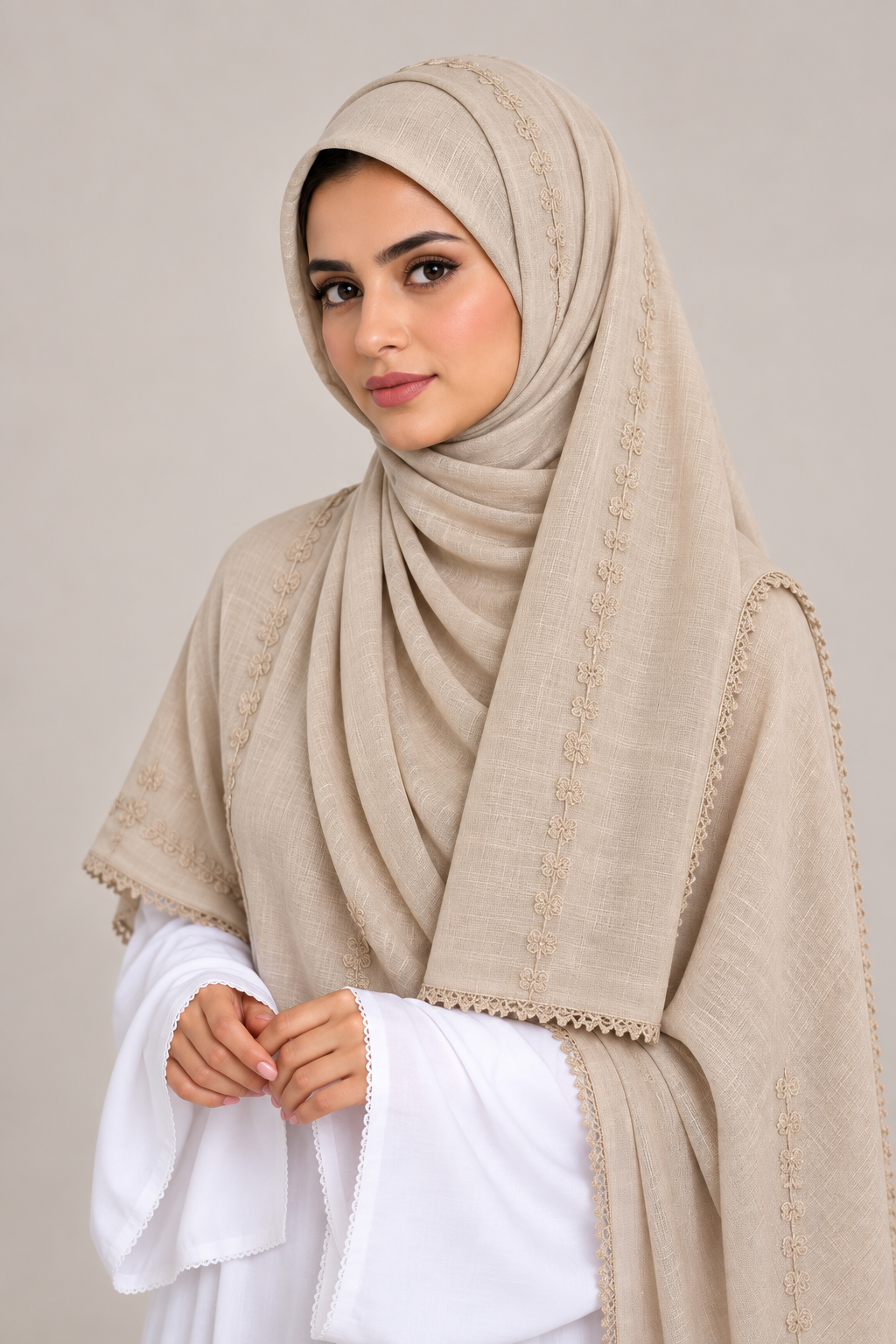 Embroidery Scarf | Oak Beige