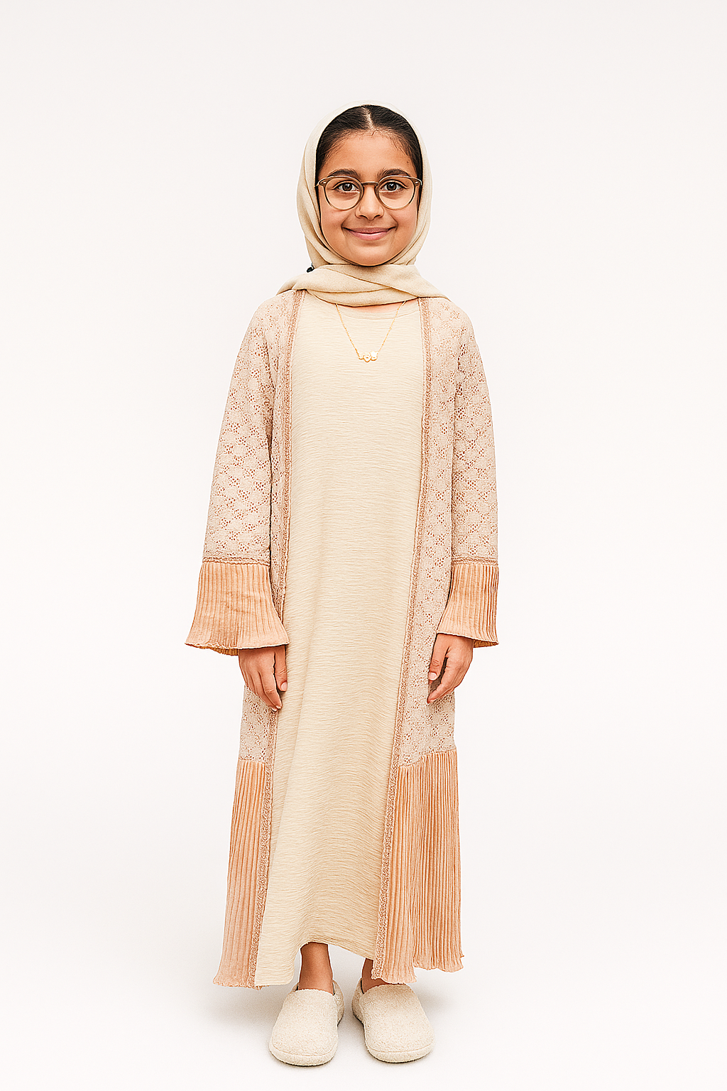 Beige Open Girls Abaya