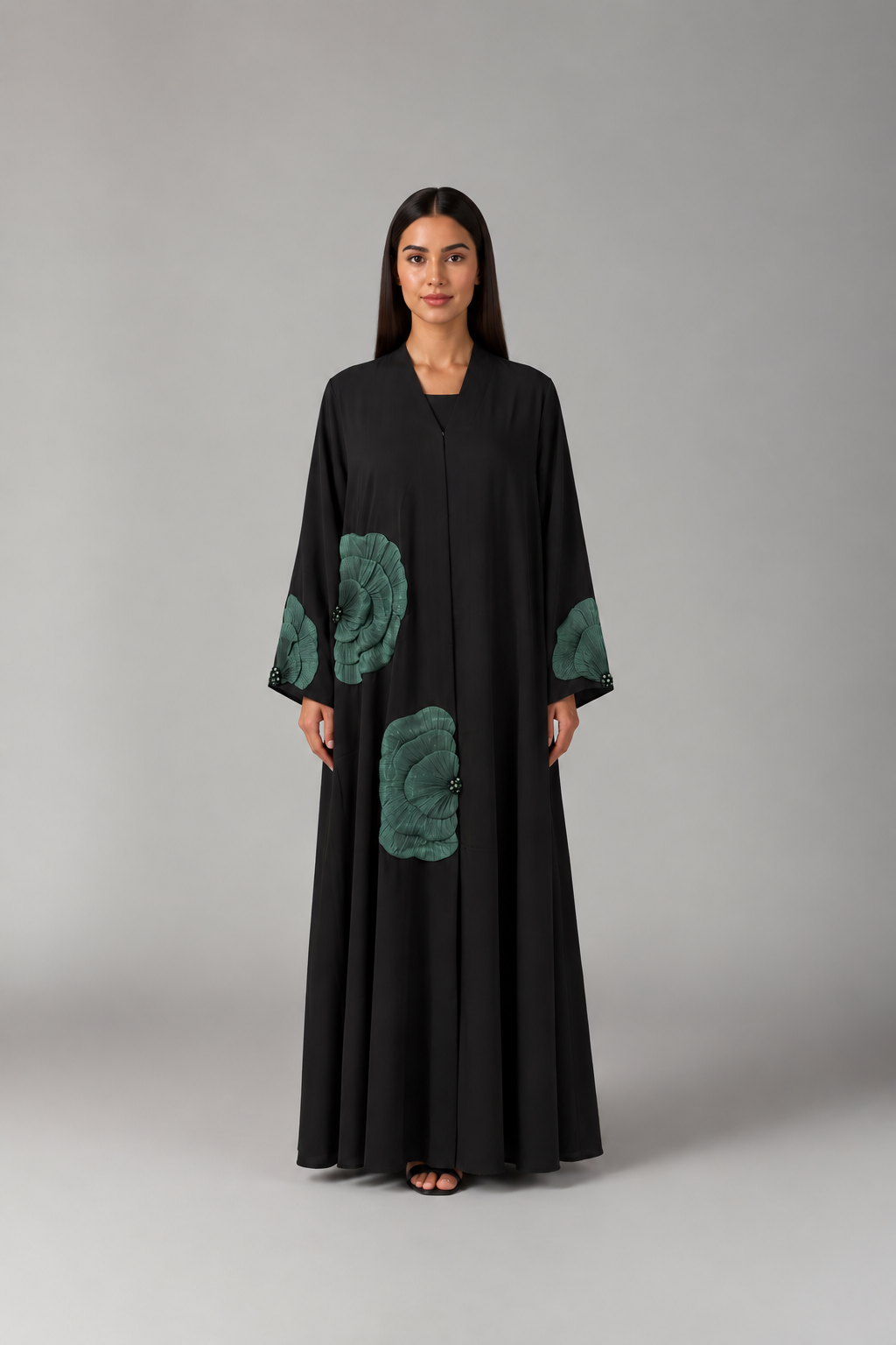 Floral Appliqué Abaya – Green