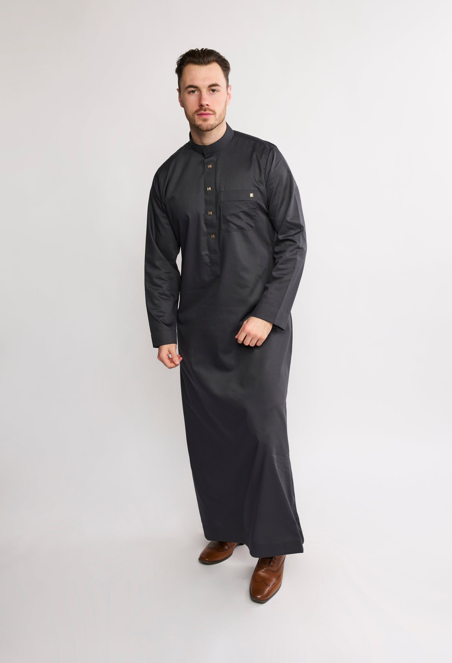 J1517 Charcoal Saudi Collar Thobe