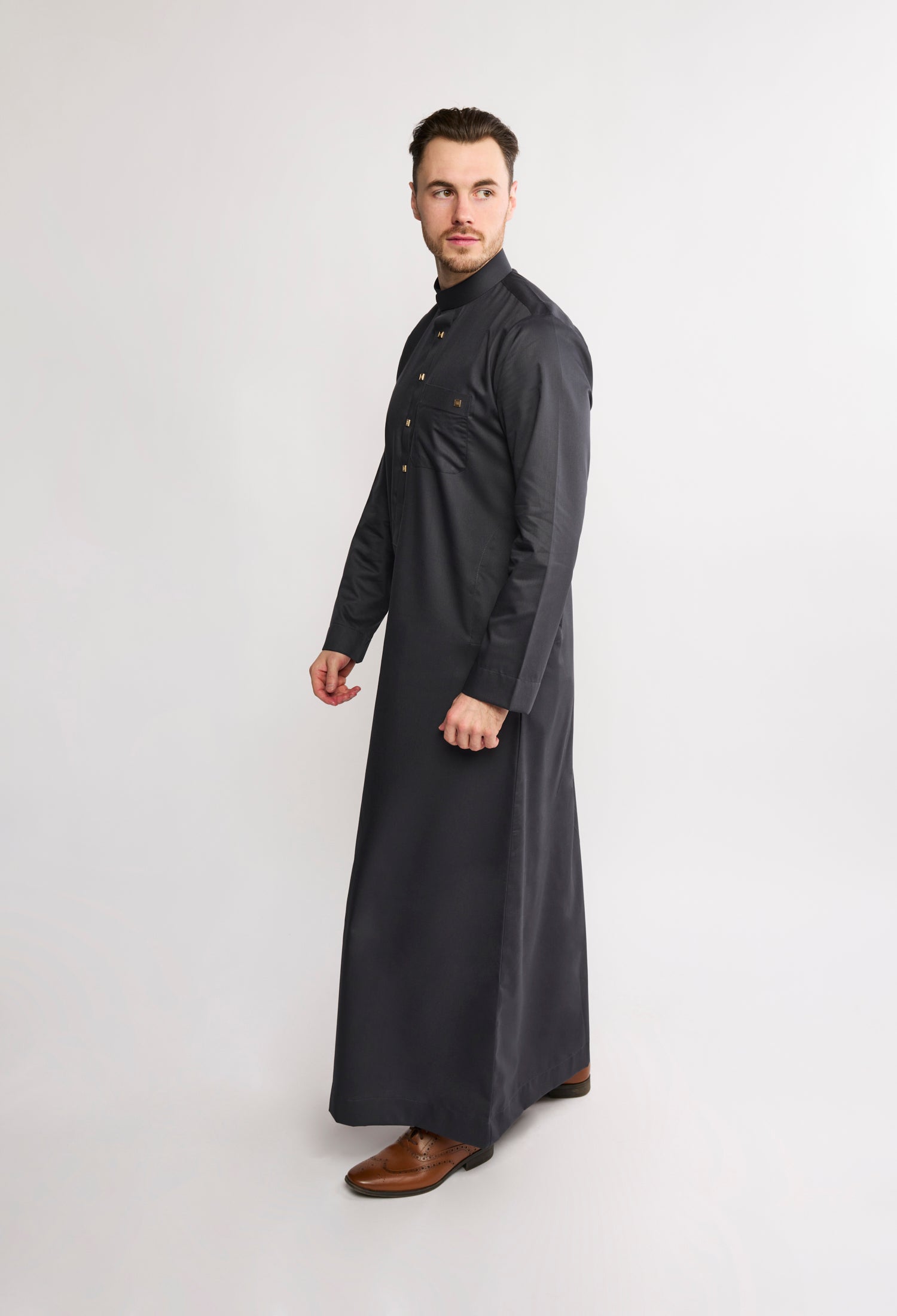 J1517 Charcoal Saudi Collar Thobe