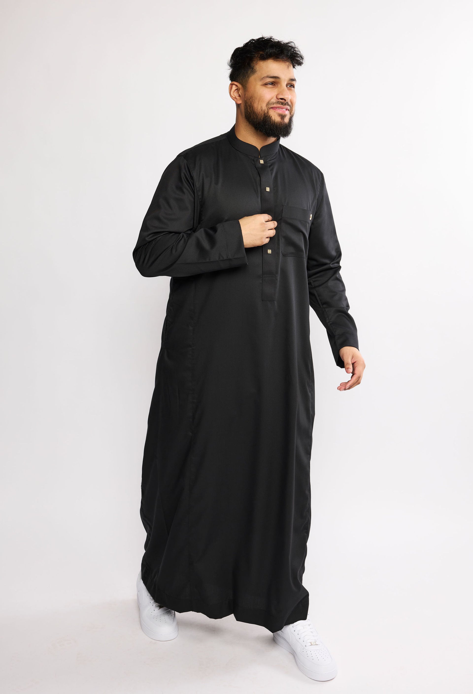 Black Basic Collar Stud Thobe