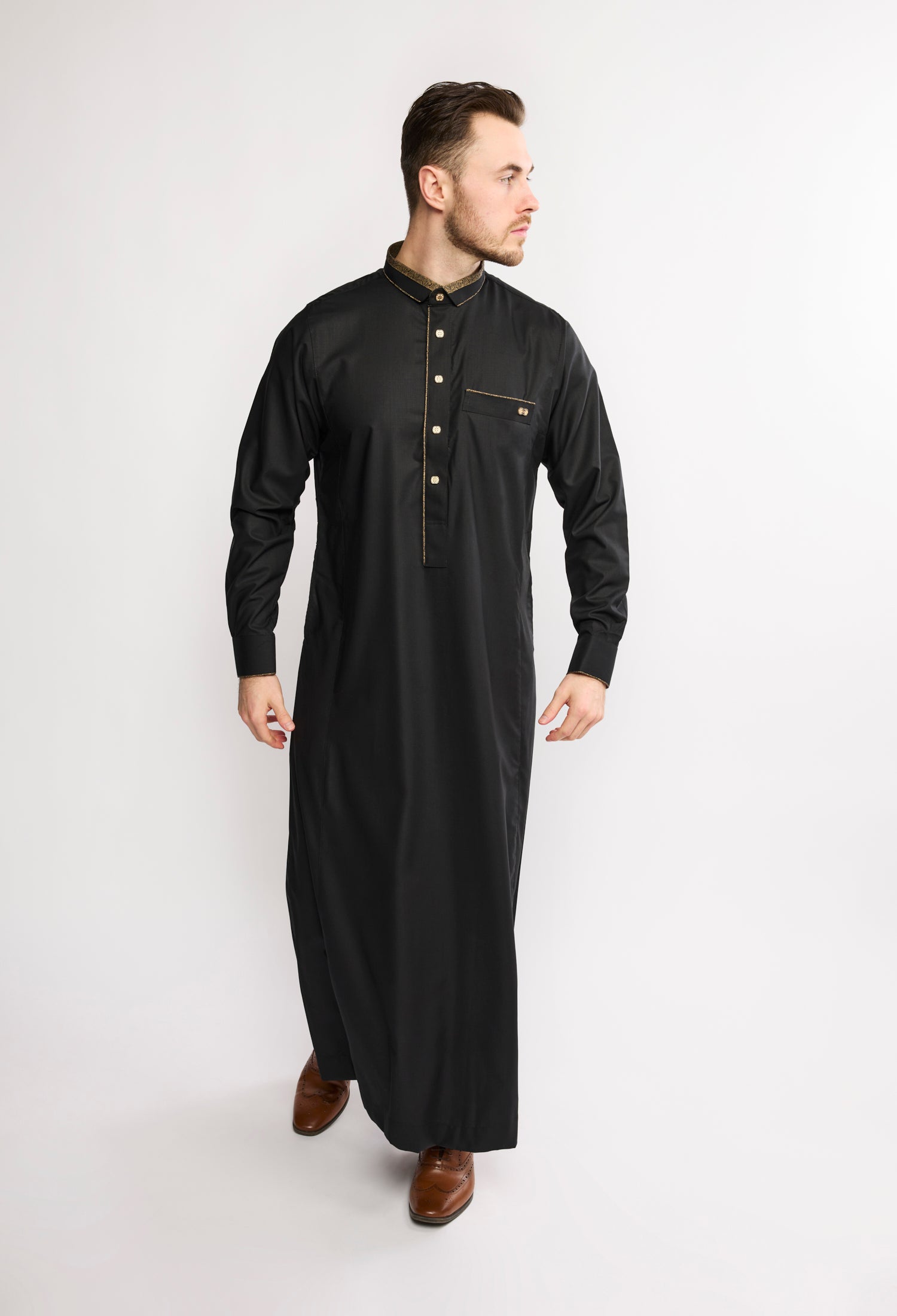 J2505 Black Eton Collar Paisley Thobe