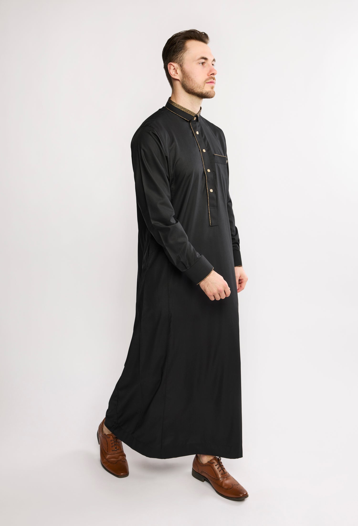 J2505 Black Eton Collar Paisley Thobe