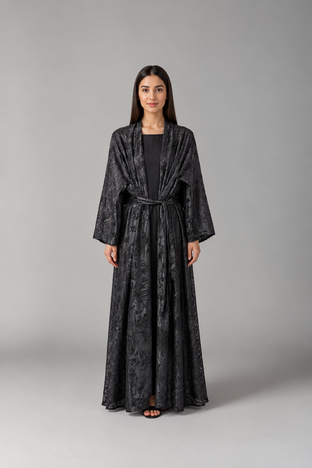 Noir Jacquard Kimono Abaya