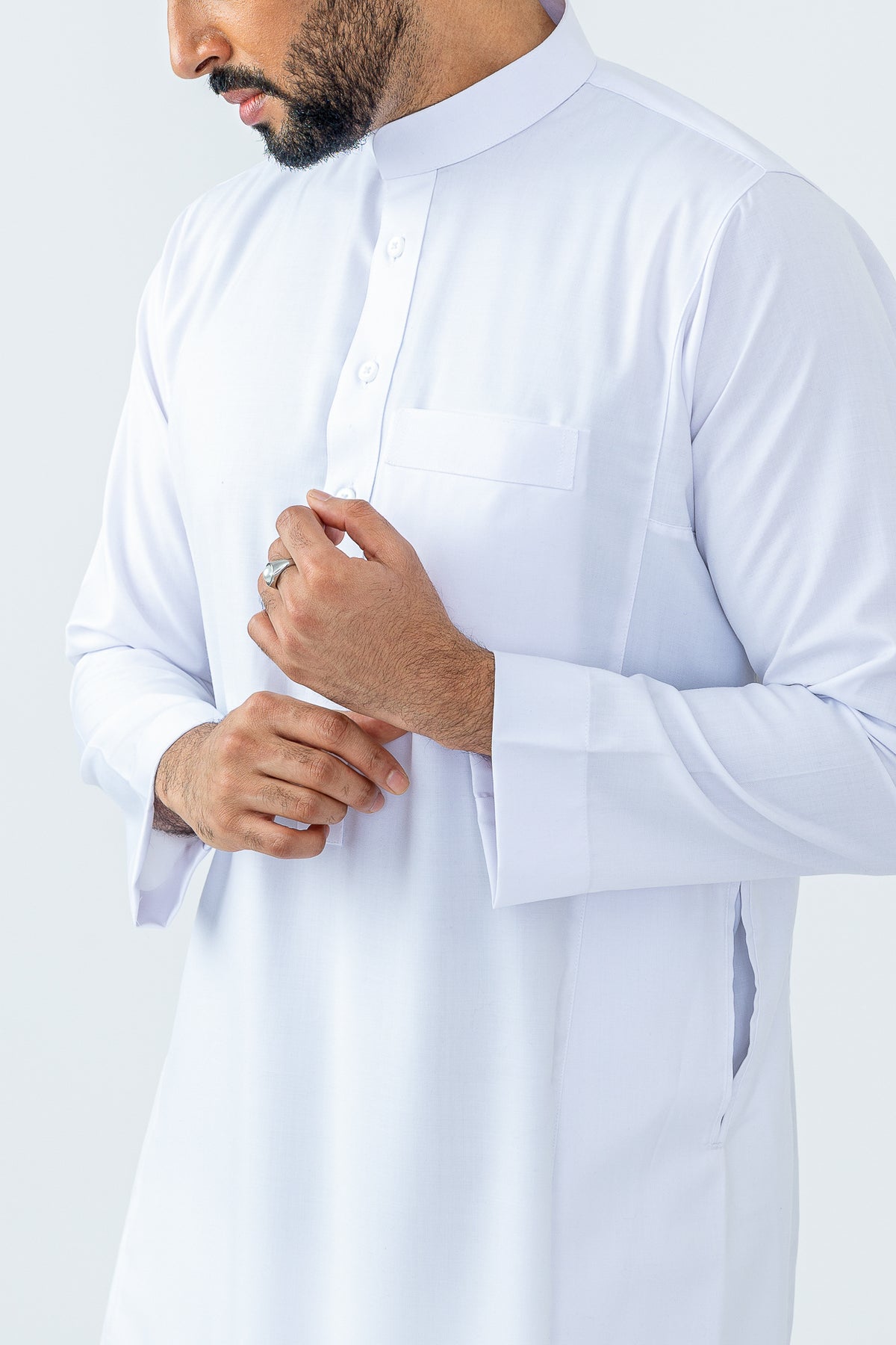 White Saudi Collar Thobe|Jubbah - JLifestyle Store