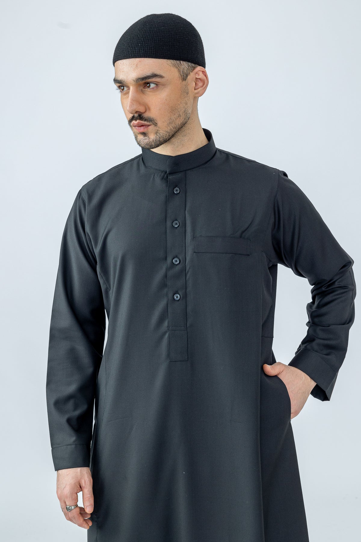 Black Saudi Collar Thobe|Jubbah