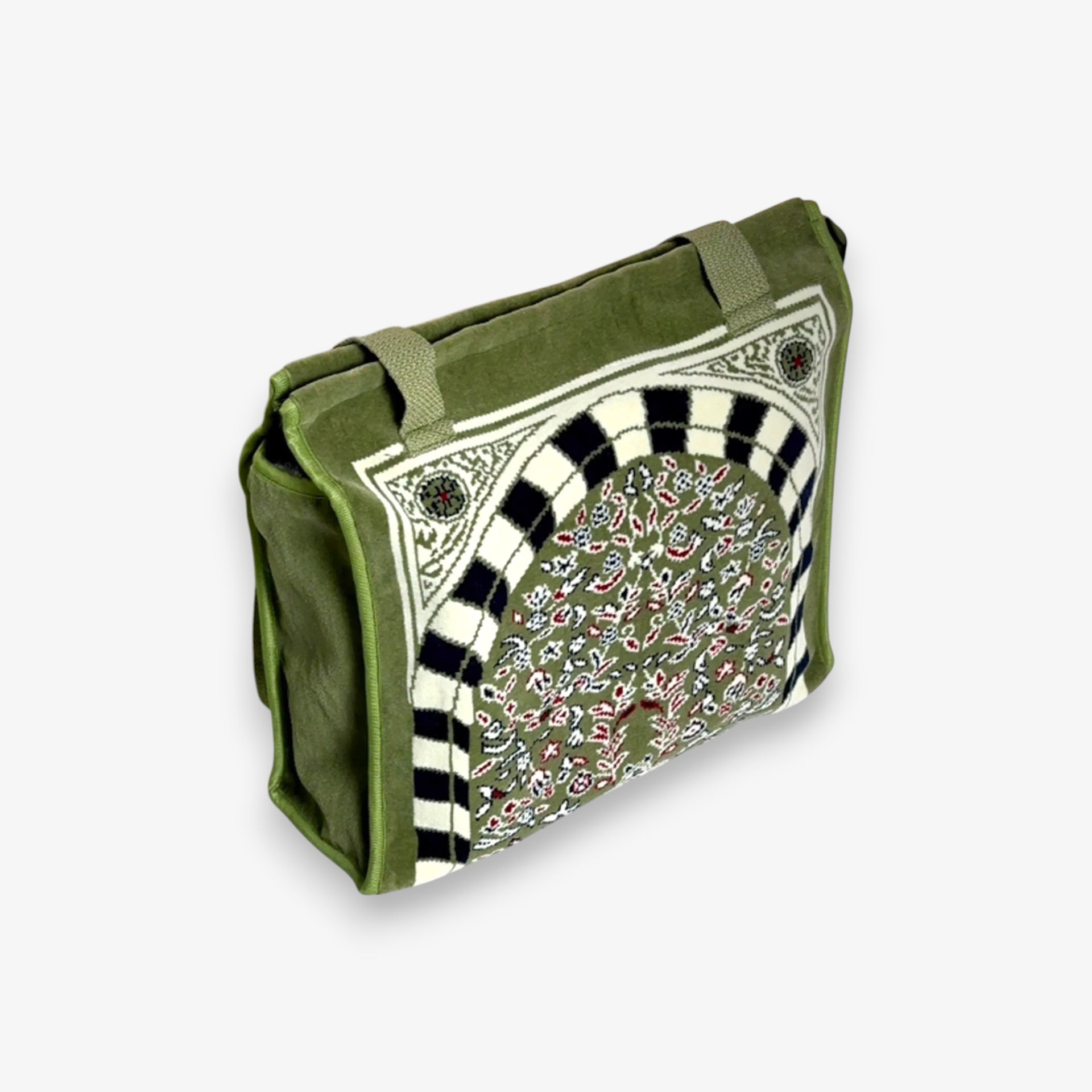 Green bag with decorative pattern on a white background