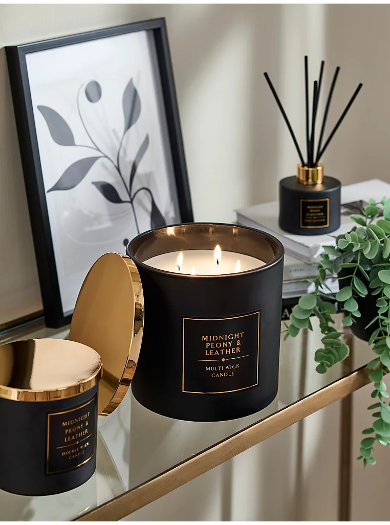 Midnight Peony and Leather Candle