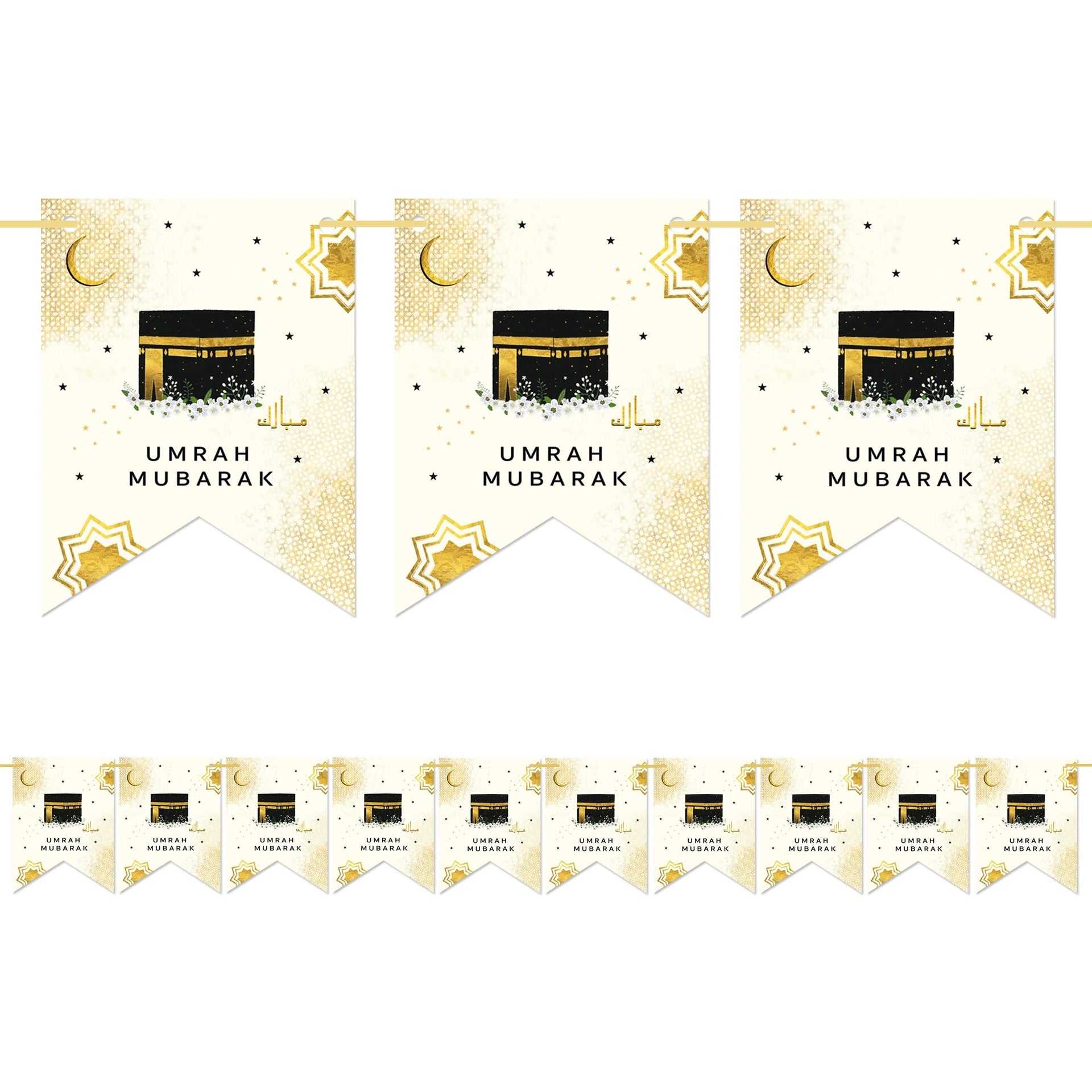Umrah Mubarak Pennant Bunting Cream Gold