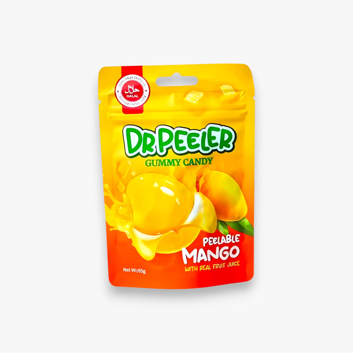 Packaged gummy candy with 'Dr. Peeler' branding on a white background