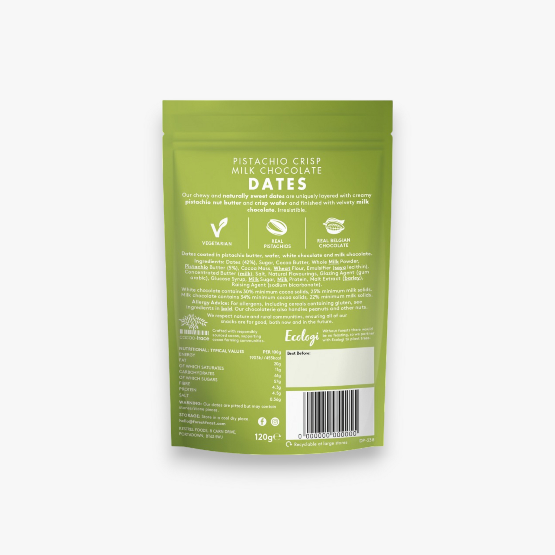Pistachio Crisp Milk Chocolate Dates 120g