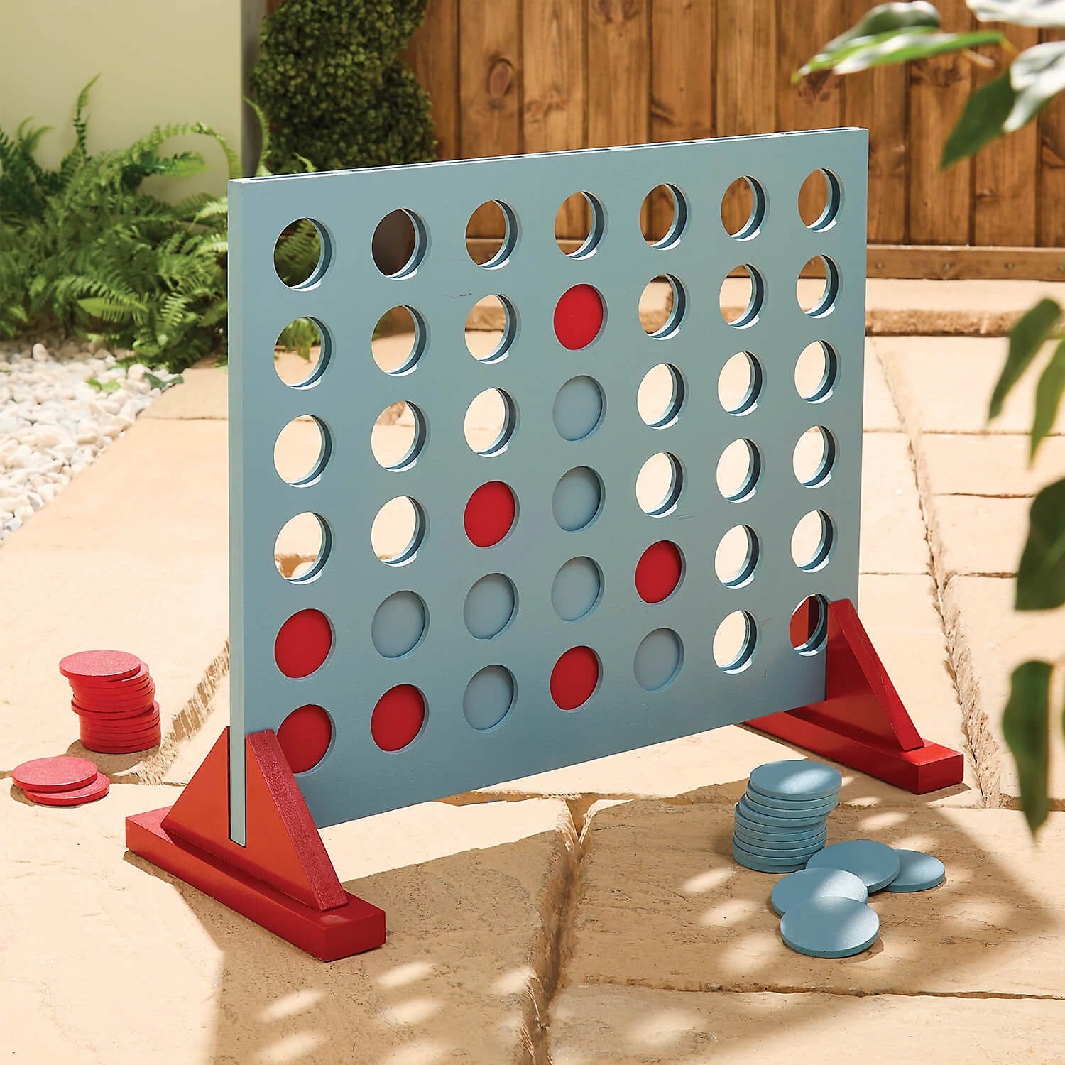 Giant Connect Four Game - Wooden Frame with 42 Discs, Indoor/Outdoor Fun 51x45cm