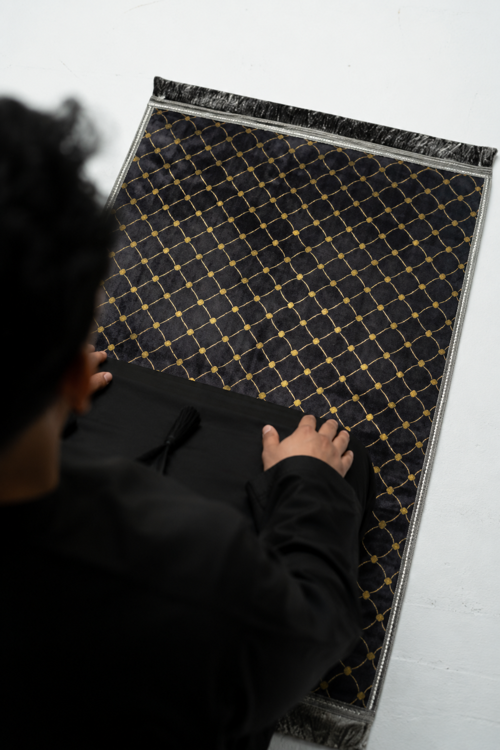 Grey|Gold Patterned Prayer Mat