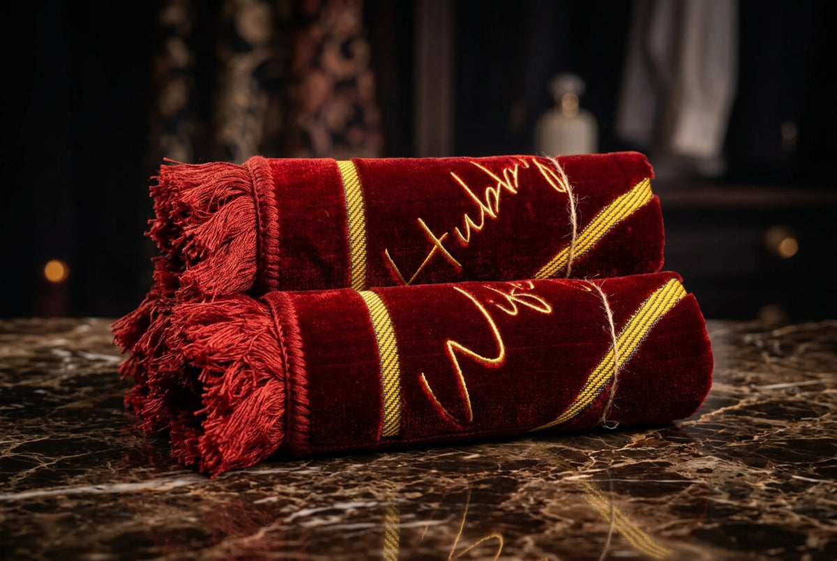 Hubby & Wifey Maroon Prayer Mats Set