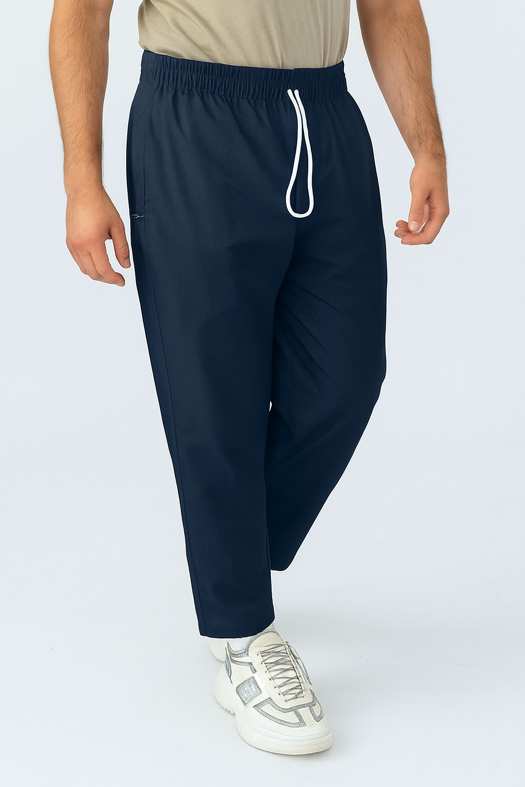 Mens Comfy Navy Trousers with Elastic Waist & Zip Pocket