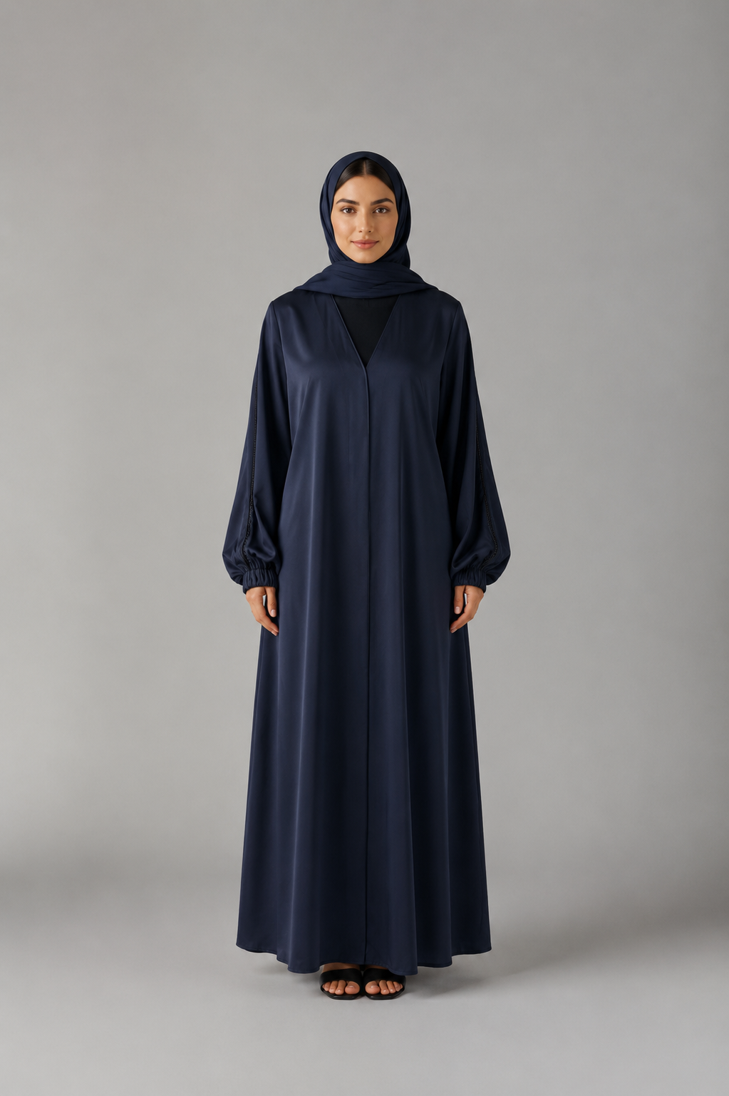 Dark Navy Piping Abaya