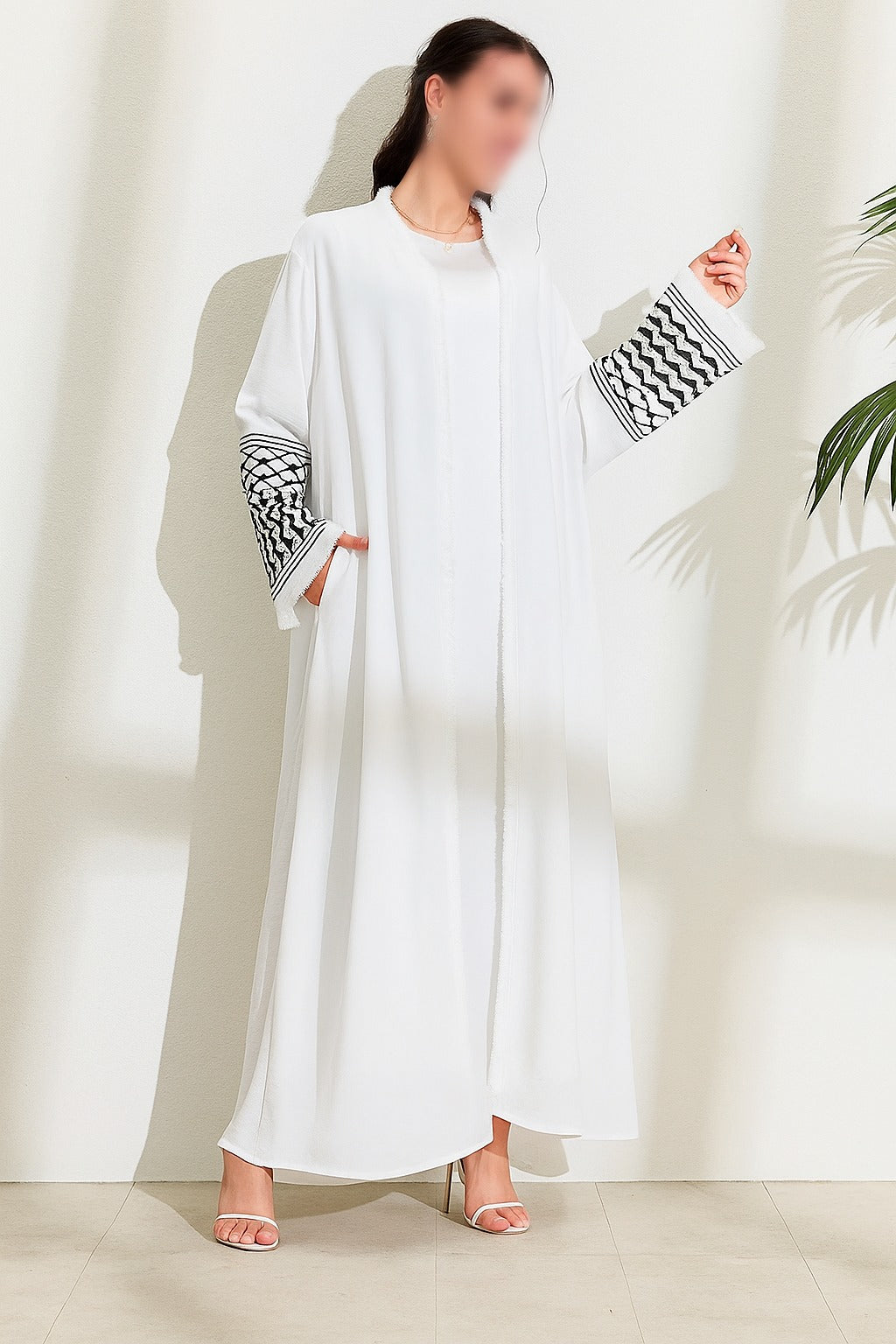 Palestine Print Abaya White