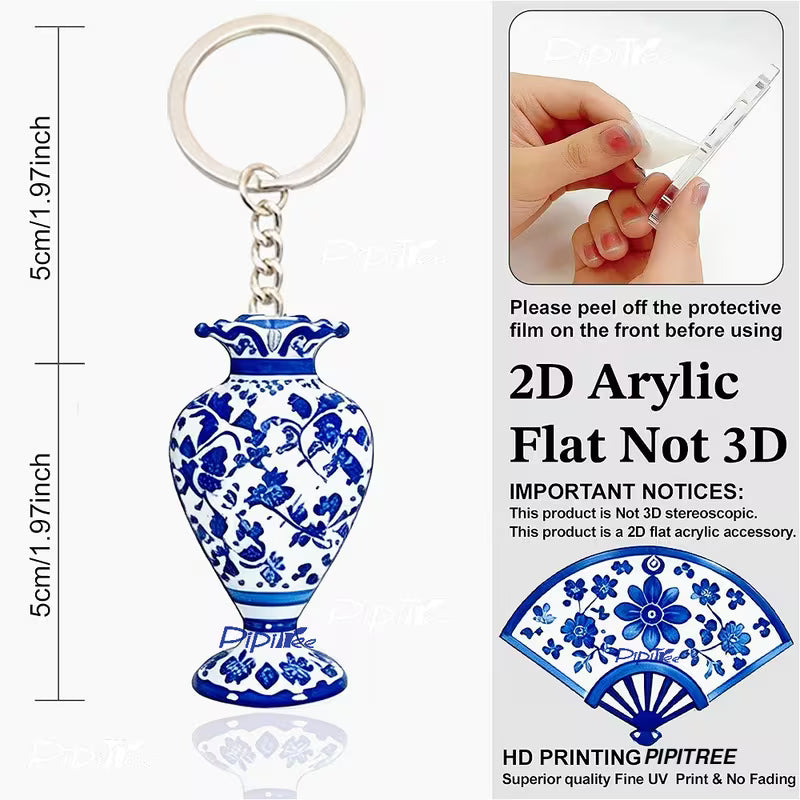 Chinese Blue and White Porcelain Keychain