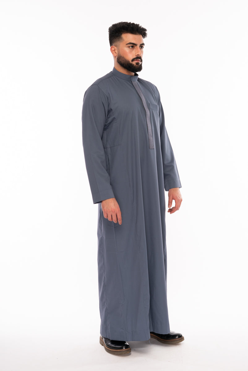 Square Embroidery Thobe (Grey)