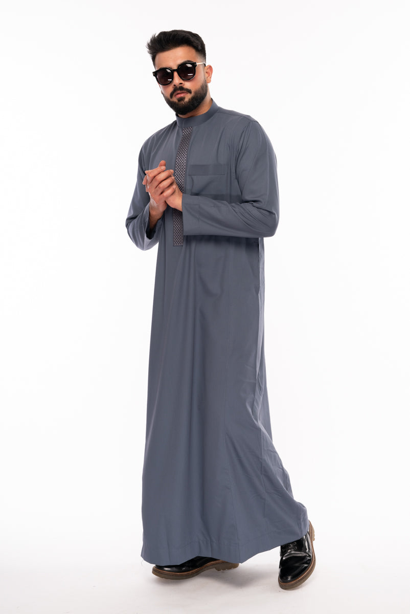Square Embroidery Thobe (Grey)