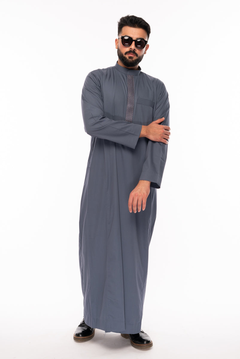 Square Embroidery Thobe (Grey)