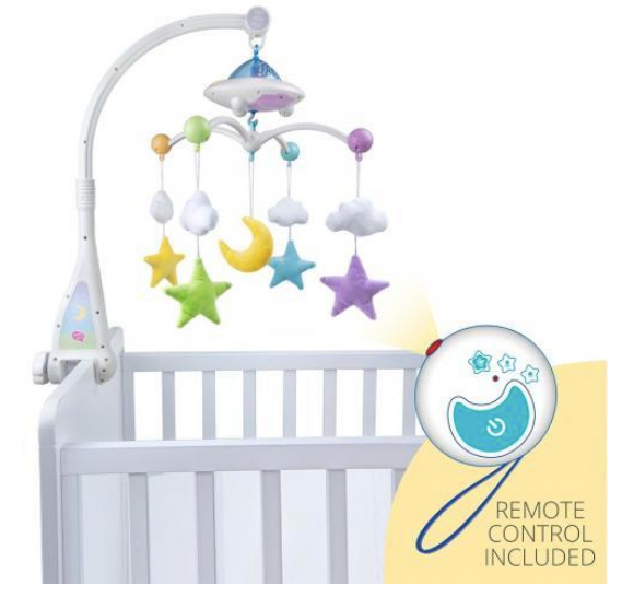 Moon &amp; Stars Cot Mobile with Light Projection - jubbas.com