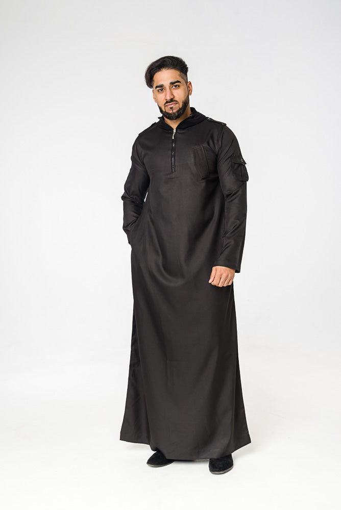 Black Urban Hooded Thobe - jubbas.com