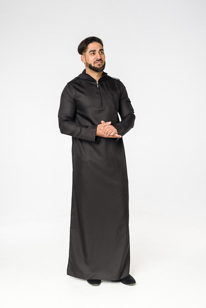 Black Urban Hooded Thobe - jubbas.com