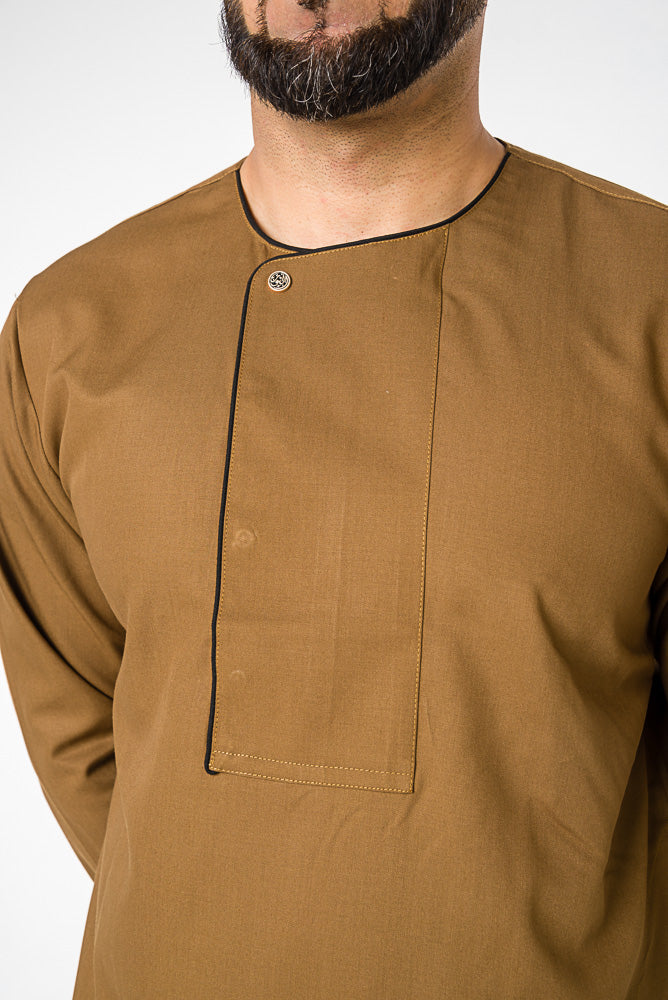 Brown Piping Stud Thobe - jubbas.com